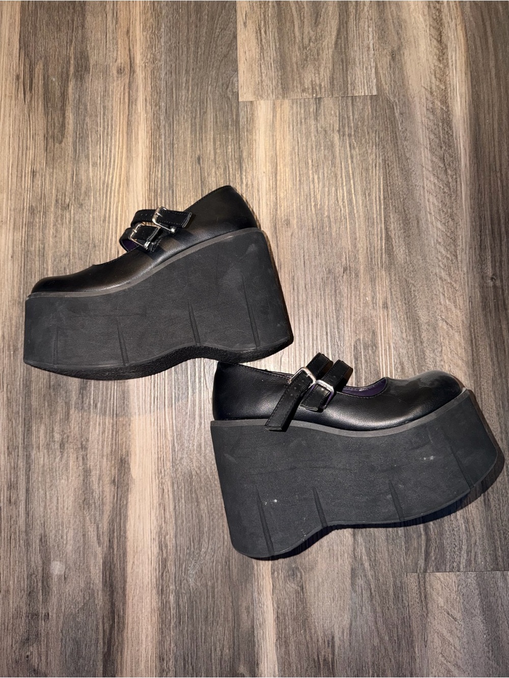 Demonia Black Chunky Platform Mary Janes with Double Buckles